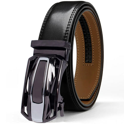 Men Belt High Quality Genuine Leather Belt Metal Alloy Automatic Buckle Brand Luxury Design Waist Belts for Men 150cm Size
