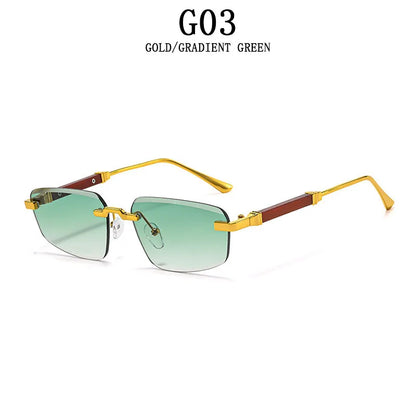 2026 Wooden Rimless Sunglasses Women Trendy Sunscreen Vintage Sunglass Men Vacation Fashion Glasses Lentes De Sol Mujer Okulary