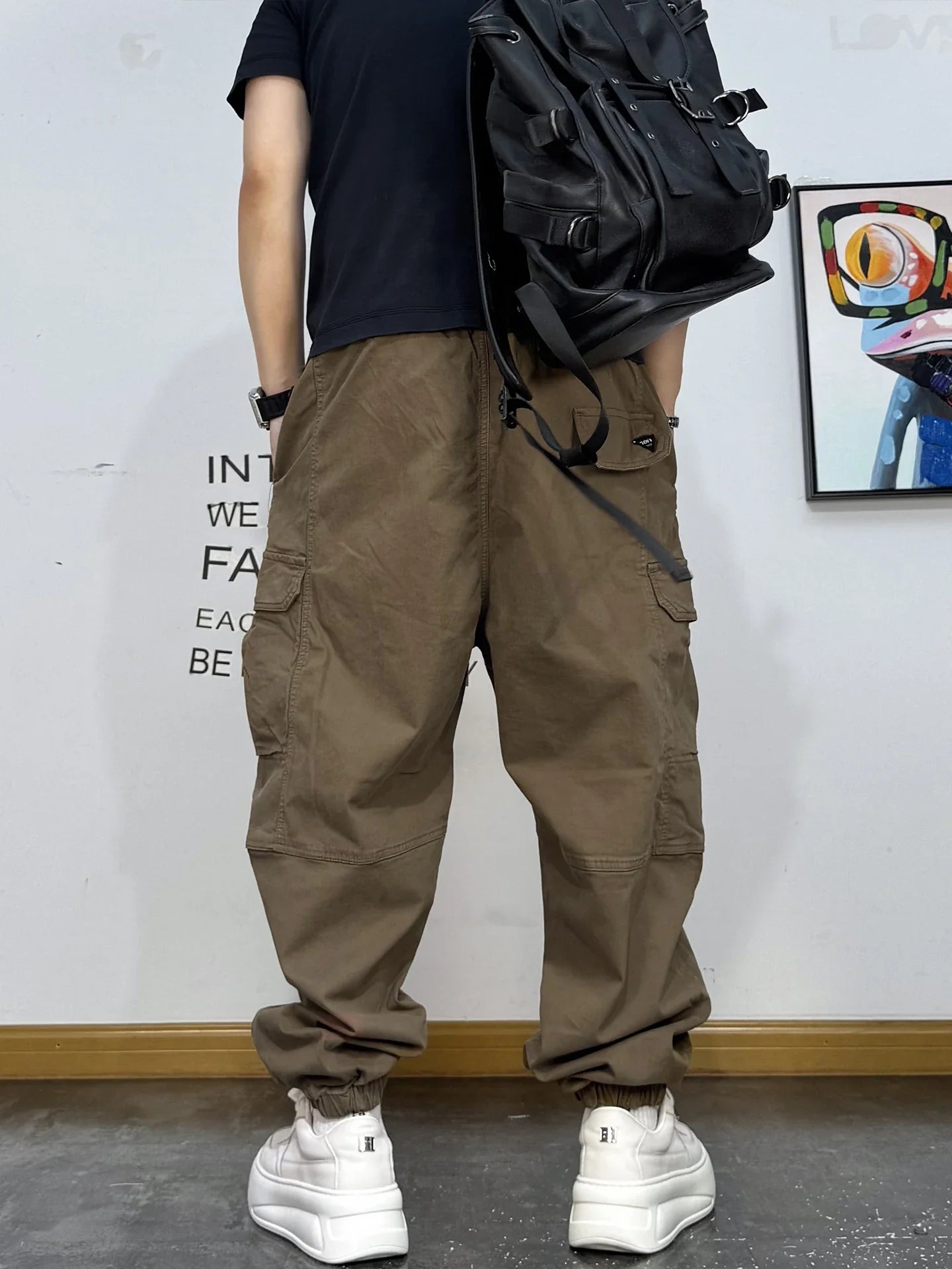 Korean Streetwear Baggy Cargo Pants Men High Quality Multi Pocket Retro Jogger Loose Fit Hip Hop Casual Oversized Haram Pants