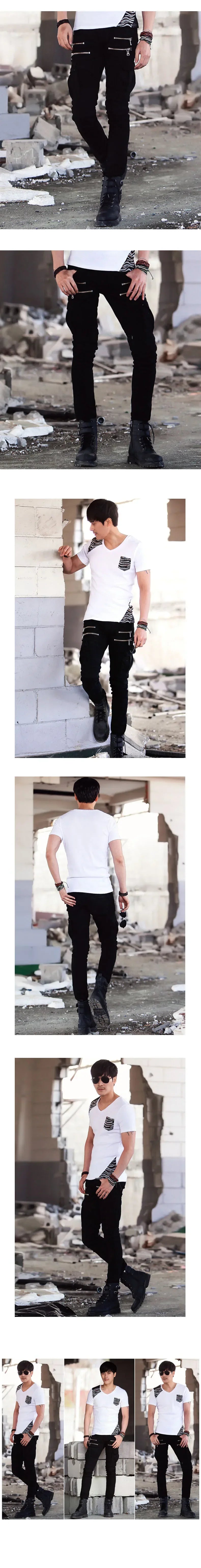 Fashion Fold Men Jeans Stretch Pleated Biker Cargo Jeans Zipper Skinny Slim Fit Trouser Hiphop Punk Multi Pocket Denim Pant Male
