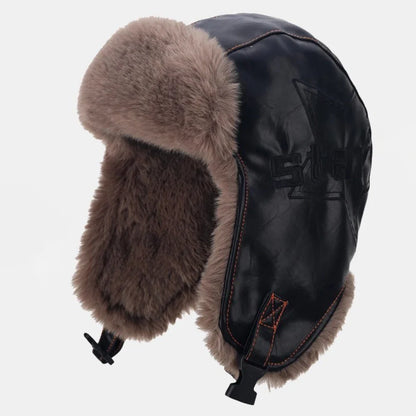 Bomber Hat Thick Warm Russian Hat Fur Lined Autumn Winter Hats for Men Women Windproof PU Leather Ski Trapper Earflap Cap