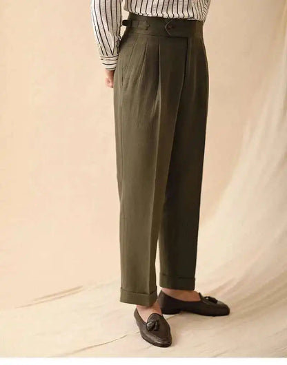 Linen Straight Pant For Men 2024 Summer Business Gentleman Naples Pant Paris Buckle Drape High Waisted Trousers Men Formal Pant