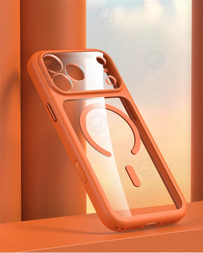 Magnetic Business Simplicity Shockproof Orange Bumper Camera Button Case For iPhone 17 16 15 14 Pro Max Clear Cover For Magsafe
