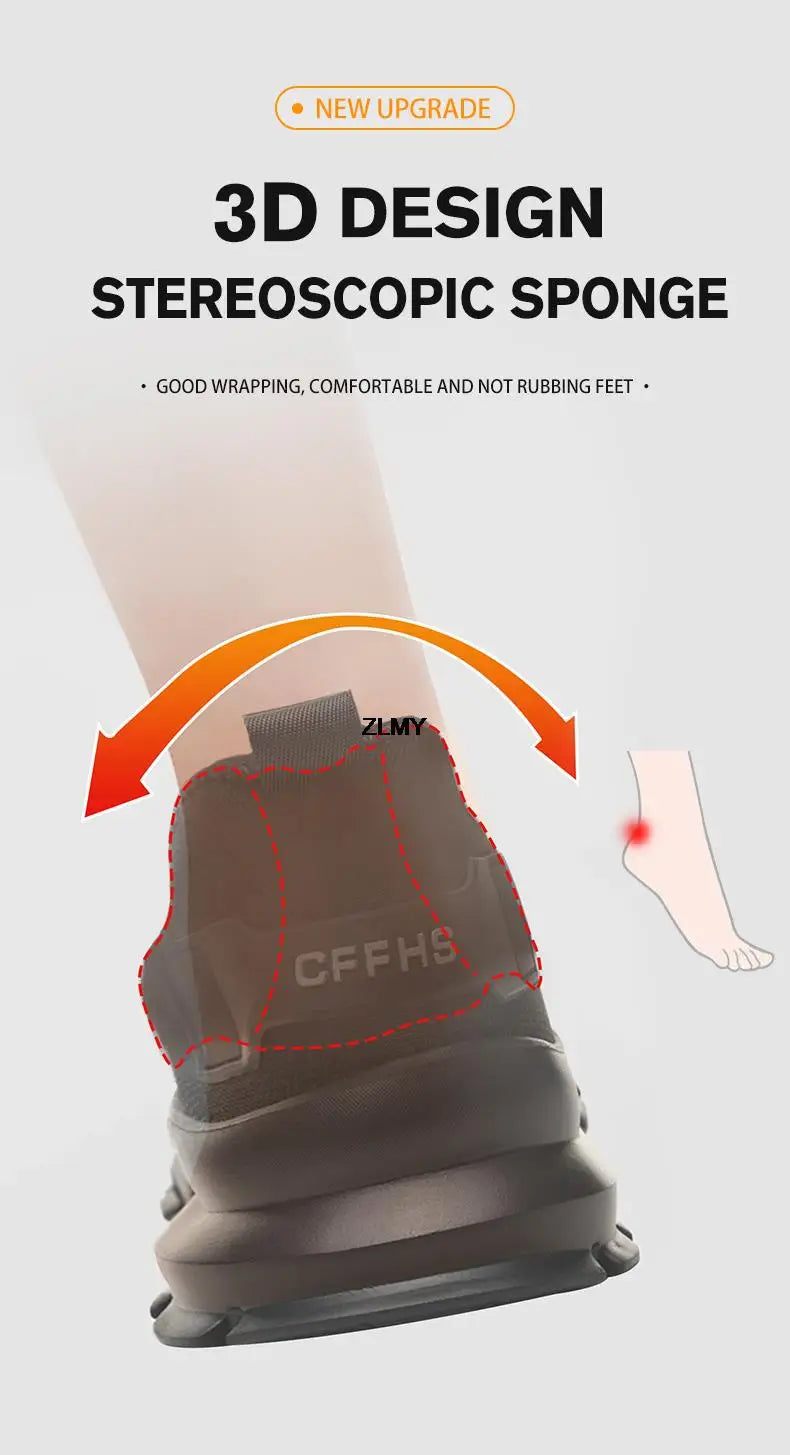 Black Safety Shoes Men Steel Toe Sneakers Lightweight Puncture Proof Work Safety Boots Man Breathable Working Shoes Anti-smash