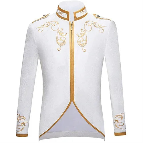 British Style Men Embroidered Flower Suit White / Blue / Red Male Wedding Dance Party Coat Singer Stage Performance Dress Blazer