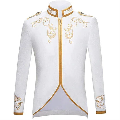 British Style Men Embroidered Flower Suit White / Blue / Red Male Wedding Dance Party Coat Singer Stage Performance Dress Blazer