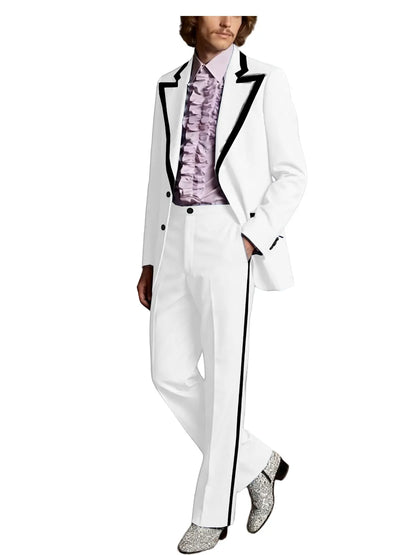 Men's Tuxedo Suit with Black Trim 2-Piece Slim Fit Blazer Pants Set Business Casual Jacket Straight Leg Trousers Formal Outfit