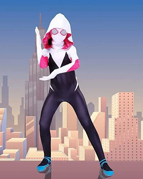 Spider Gwen Costume Across the Spider-Verse Gwen Stacy Hooded Cosplay Zentai Bodysuit Spider Man Carnival Party Anime Outfit