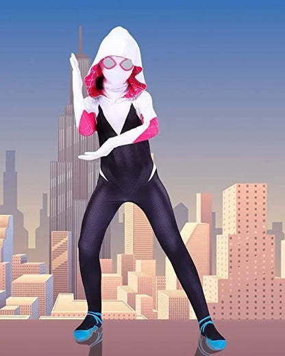 Spider Gwen Costume Across the Spider-Verse Gwen Stacy Hooded Cosplay Zentai Bodysuit Spider Man Carnival Party Anime Outfit