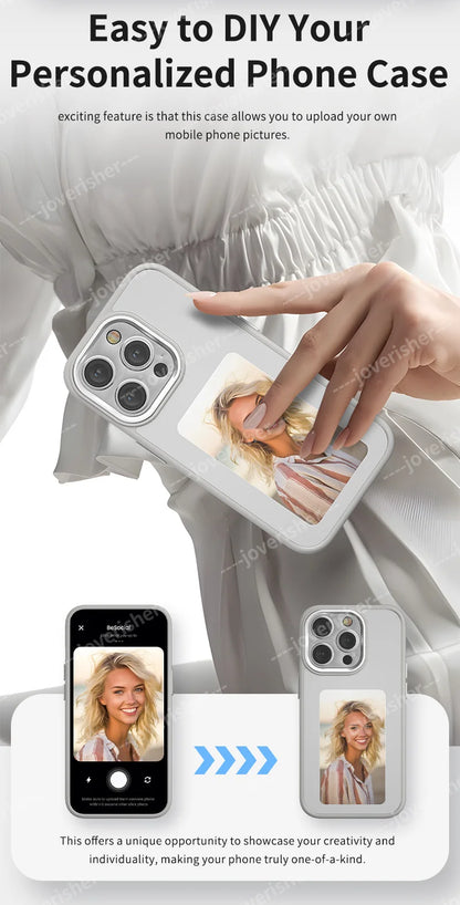 NFC DIY Picture Ink Phone Case for iPhone 16 15 14 13 Pro Max DIY Case Screen Phone Cover Cartoon Protection Funda Battery Free
