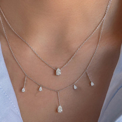 Teardrop Moissanite Tassel Necklace for Women S925 Silver 0.5/2Carat Pear Cut Lab Diamond Long Drop Charm Neckchain with GRA