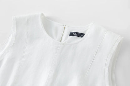 Sleeveless Round Neck Women's Shirt Subtle A Line Style 2025 Summer New Collection Shirts 25FE12079