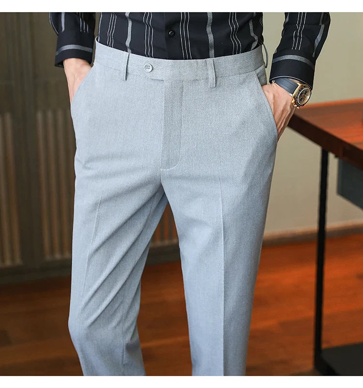 Plus size 40 38 Men Business Solid Suit Pant 2026 Spring Formal Slim Fit Wedding Trouser Mens Brand Fashion Casual Dress Pants