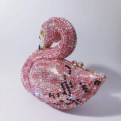 Swan Shaped Crystals Evening Bags New Women Sparkling Rhinestone Metal Clutch Luxury Bridal Purses Wedding Party Handbags