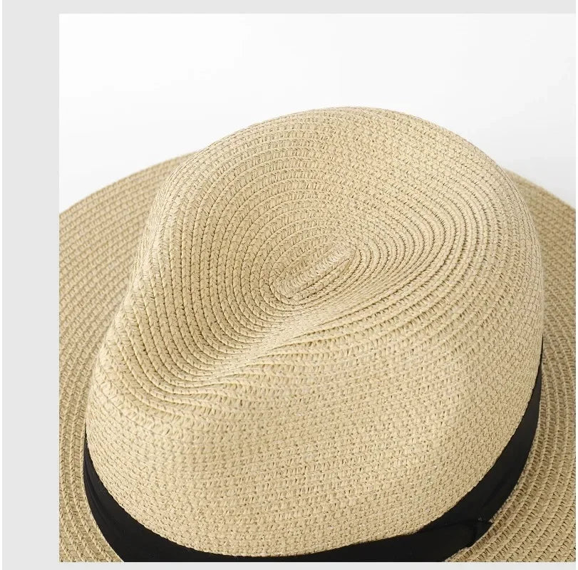 Unisex Panama Straw Hat Wide Brim Summer Beach Sun Protection Fedora Style - Sizes 55-57/58-60/61-64cm (Large/Plus)"