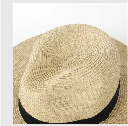 Unisex Panama Straw Hat Wide Brim Summer Beach Sun Protection Fedora Style - Sizes 55-57/58-60/61-64cm (Large/Plus)"