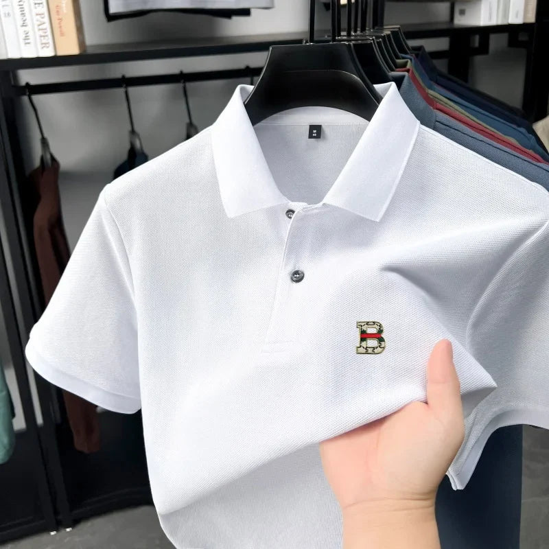High end brand 100% cotton short sleeve polo shirt men's summer new soft breathable lapel T-shirt fashion letter embossed top