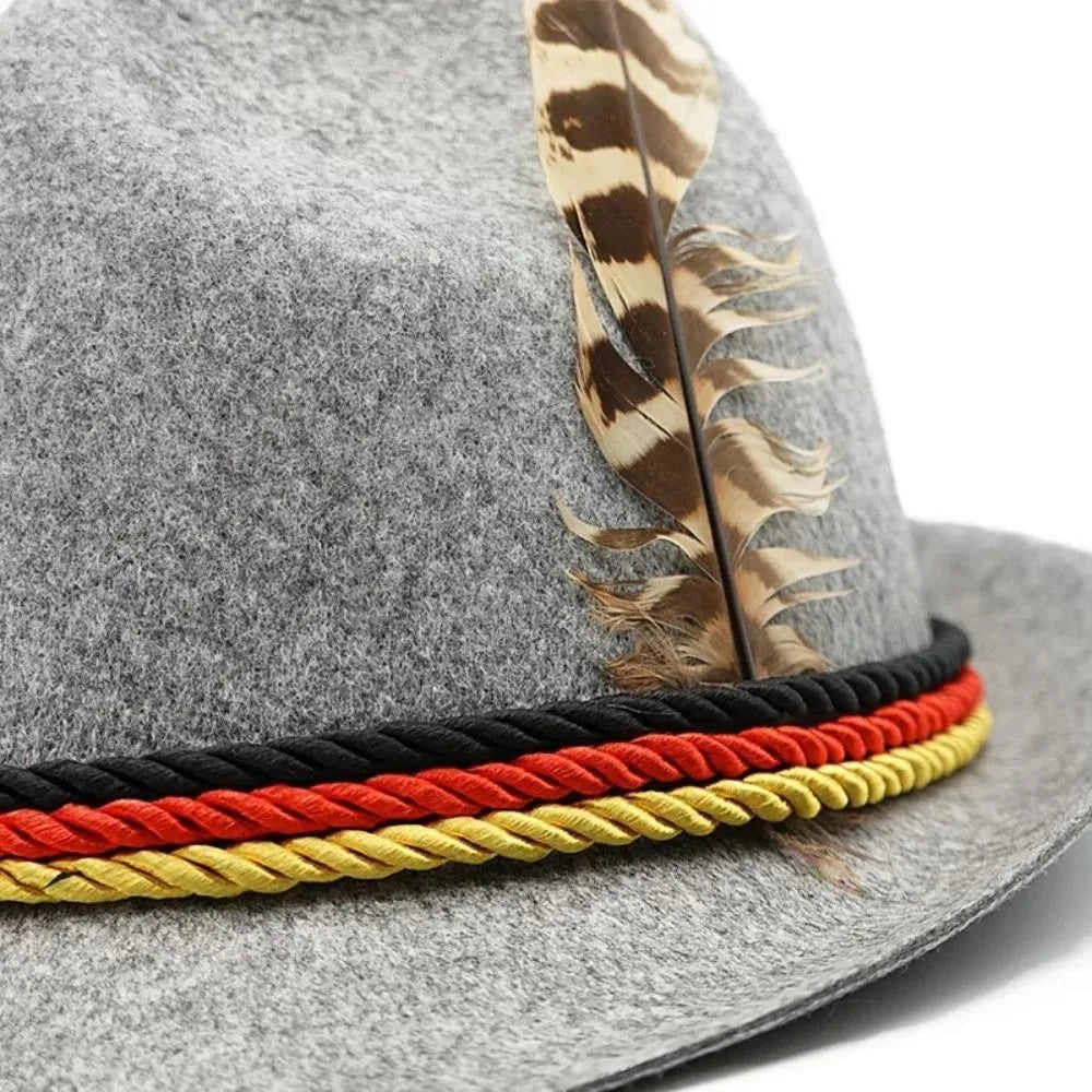 Munich Beer Hats German Oktoberfest Fedora Panama Jazz Feather Felt Hat Halloween Costume Cosplay Cap for Men Woman