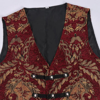 Man Suit Vest British Style Contrast Color Printed Male Waistcoat Retro Punk V-neck Single-breasted Sleeveless Men Vest