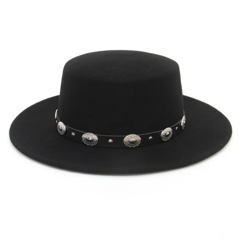 100% Wool Black Retro Felt Fedora Hats for Men Women Wide Brim Soft Church Panama Hat with Belt