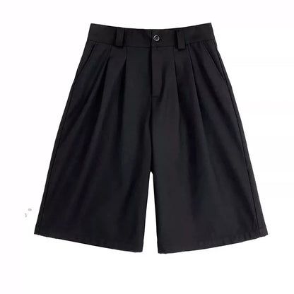 Spring Summer Loose Casual Soft Black Pleated Shorts for Men Mens with High Waist Short Straight Pants Clothes 2024