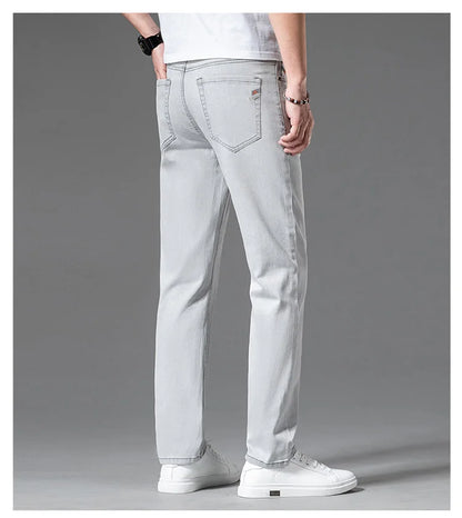 2023 y2k streetwear Spring Summer  Youthful Vitality Men's Fit Straight Thin Denim Jeans Lightweight Cotton Stretch Trousers