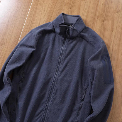 Outdoor Lightweight Fleece Sweatshirt Jacket Men's Zipper Closure Stand Collar Technical Fabric Comfortable Youth Fashion