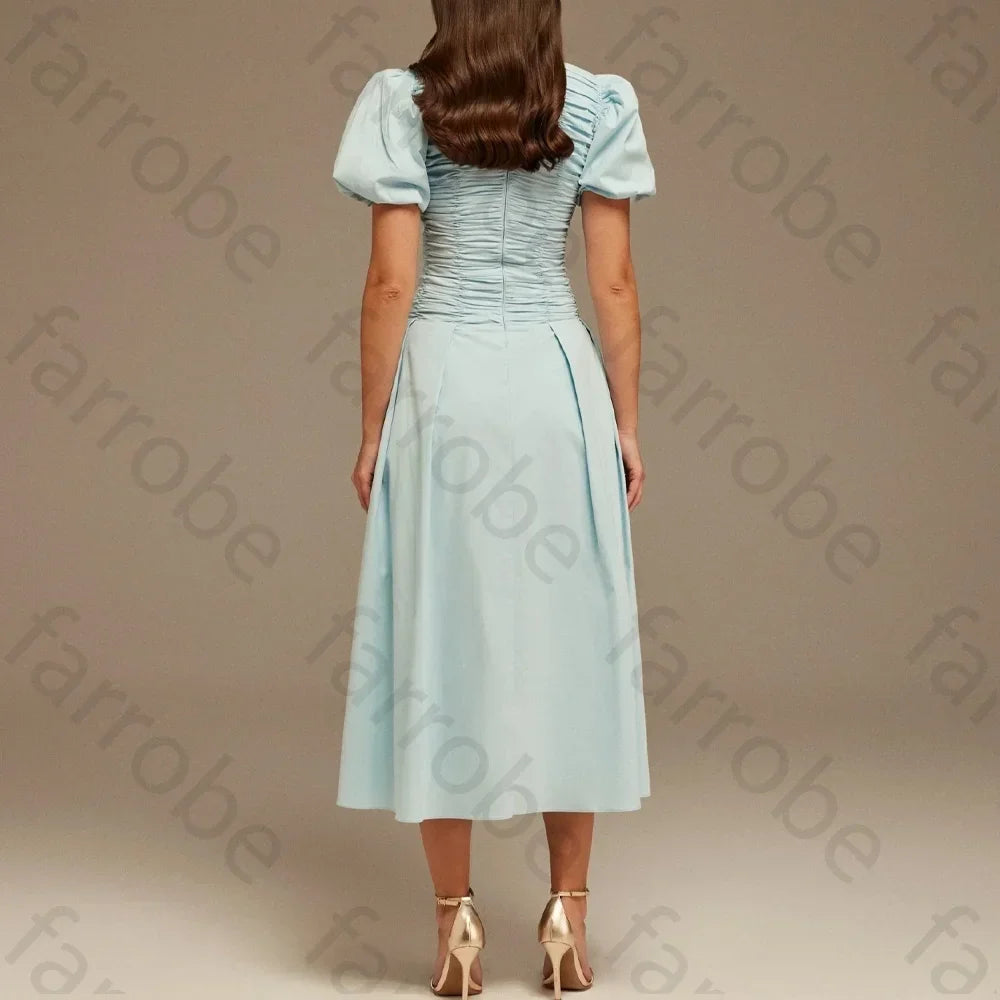 Customize Draped Top Short Sleeve Midi Dress A-Line Evening Dresses Formal Exquisite High Quality Prom Party Gowns for Women