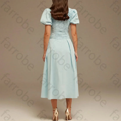 Customize Draped Top Short Sleeve Midi Dress A-Line Evening Dresses Formal Exquisite High Quality Prom Party Gowns for Women