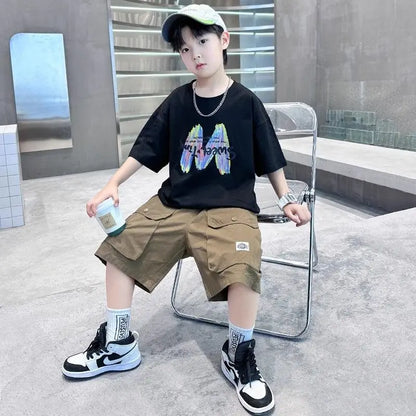 Printing Clothes for Boy Summer Set 2025 New Children's Clothing Boys Kids Top Bottom Elementary Student Men's T-shirts Korean