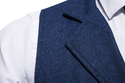 Tailored Collar Vest for Men Single Breasted Herringbone Tweed Suit Vest Mens Formal Striped Waistcoat Punk Groomsmen Wedding