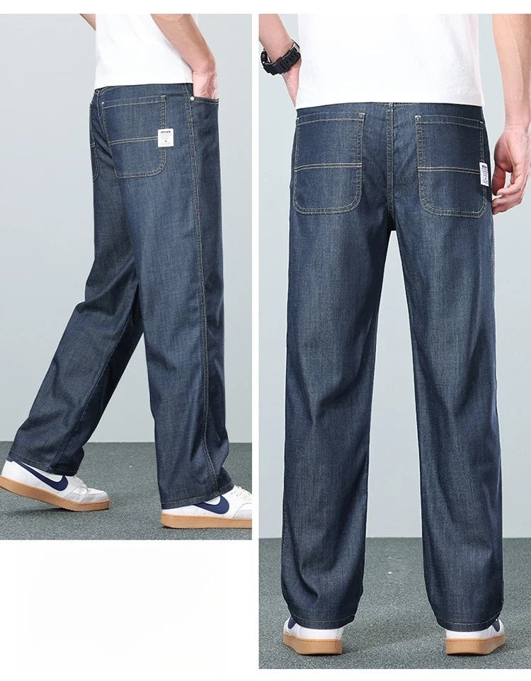 High Quality New Summer Lyocell Fabric Stretch Jeans Business  Loose Straight Casual Trousers Fashion Pants Plus Size 28-35 40