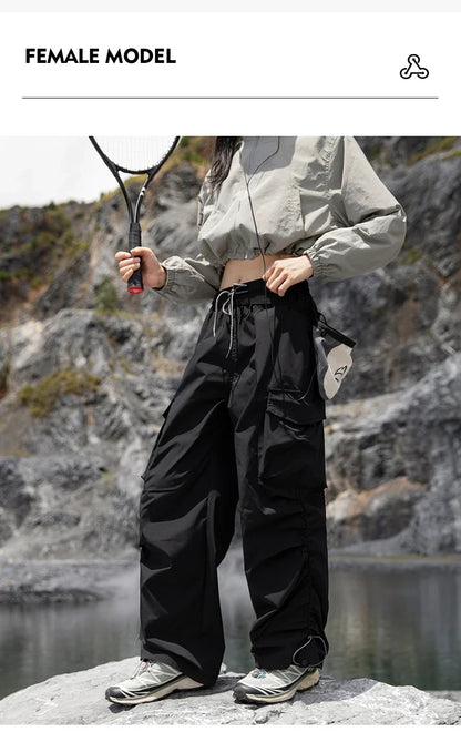 Autumn Hiking Pants Elastic Waist Outdoor Waterproof Camping Trousers Women Large Pocket Breathable Mountaineering Cargo Pants
