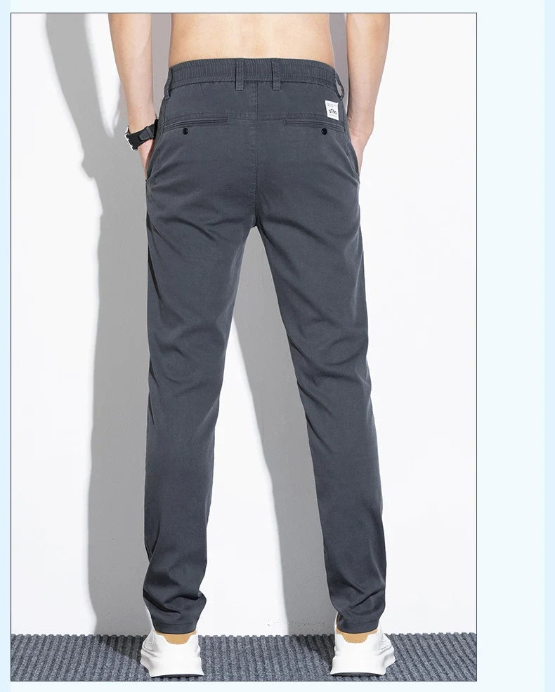 Thin Men's Pants Spring Summer Straight Casual Pants Lyocell Fabric Fashion Slim Stretch Korean Trousers Solid Color 2025 New