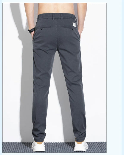 Thin Men's Pants Spring Summer Straight Casual Pants Lyocell Fabric Fashion Slim Stretch Korean Trousers Solid Color 2025 New
