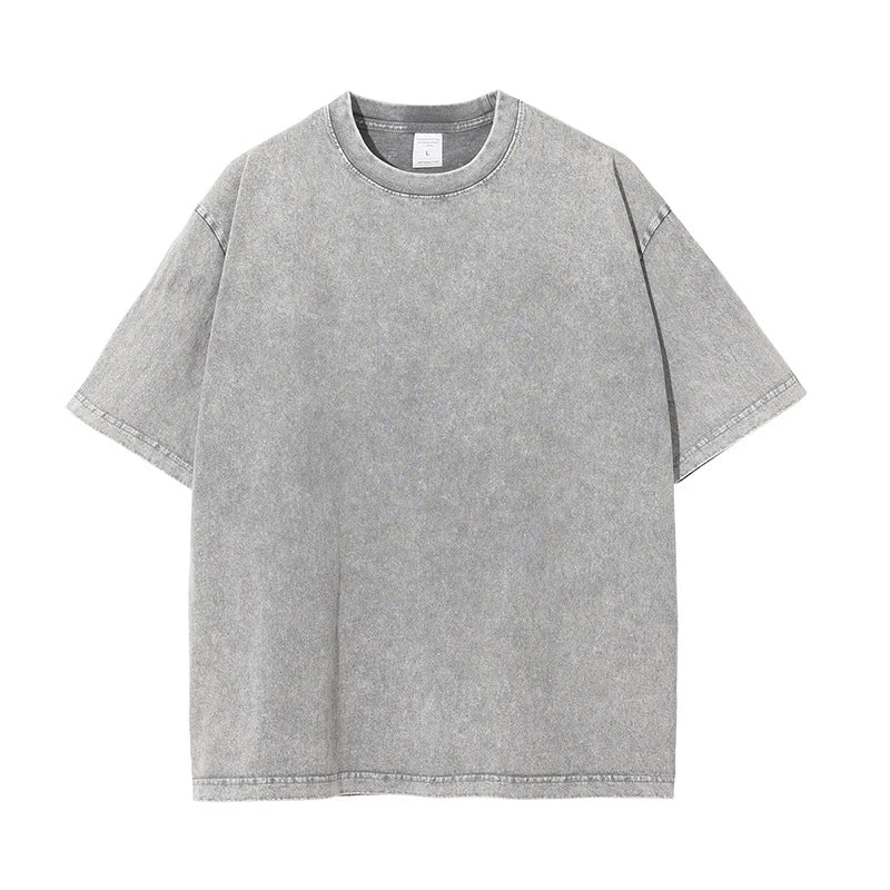 2025 High Street Summer Washed Cotton T-Shirt Tees For Men Unisex Loose Retro Solid T Shirts Brand Tops HY0113