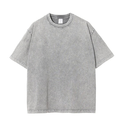 2025 High Street Summer Washed Cotton T-Shirt Tees For Men Unisex Loose Retro Solid T Shirts Brand Tops HY0113