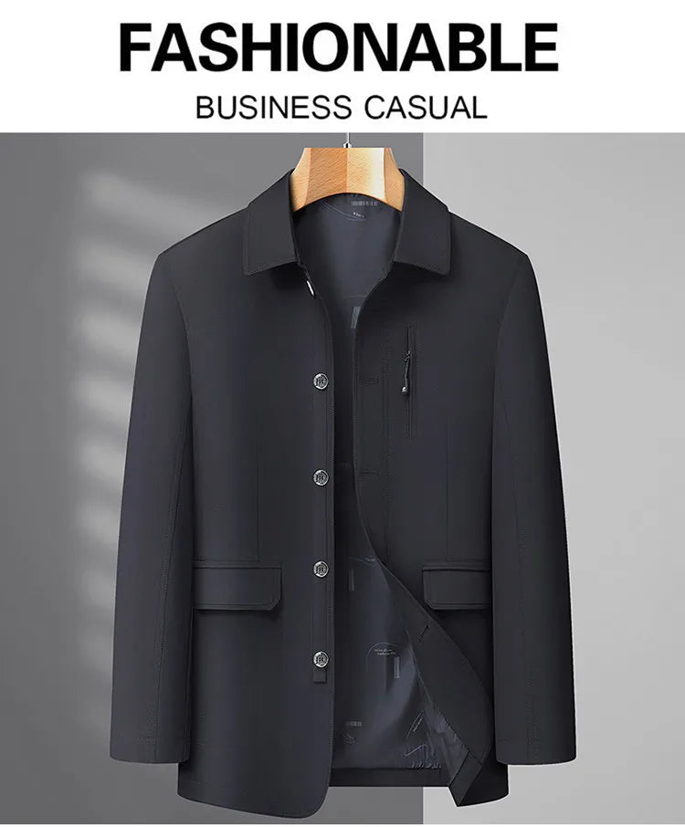 Men's Turn-down Collar Button Jacket Business Casual Outerwear for Male