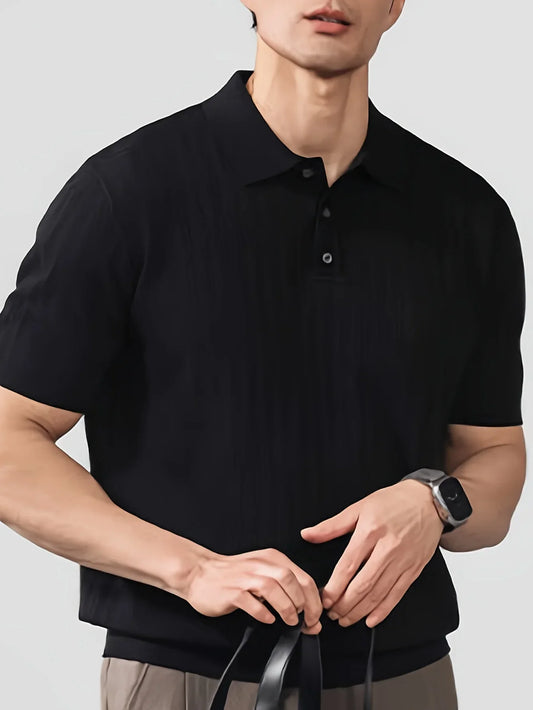 Cool and stylish men's ice-cold silk knitted polo shirt for summer, trendy brand polo shirt with a collared design, perfect for