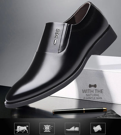 2026 New Men's Leather Slip-On Dress Shoes Formal Business Casual Loafers Male Fashion Non-slip Office Wedding Shoes Man