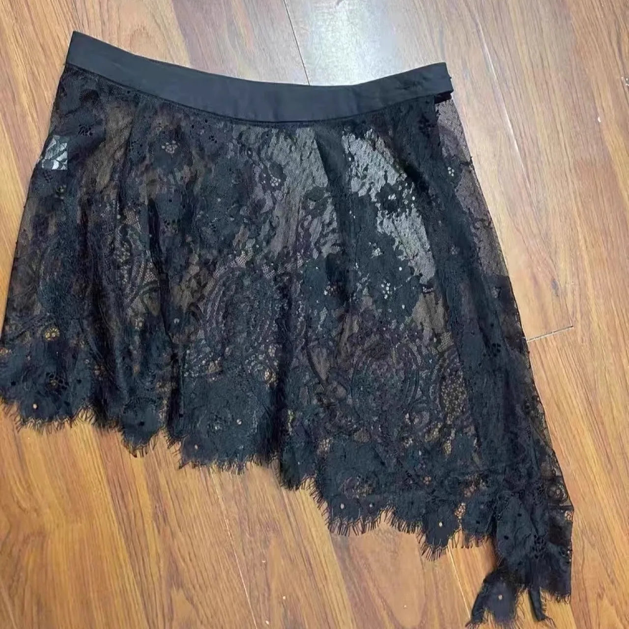 Faionable Asymmetric Lace f Skirt Women's Sli Overlap ort Skirts Summer New Arrival plus Size Korean Sle High Wa...