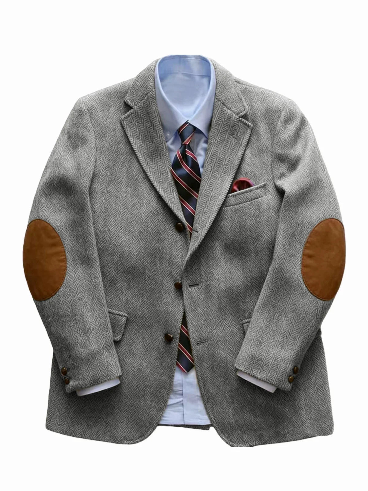 Men's Vintage Herringbone Tweed Blazer With Elbow Patch 2 Button Single Breasted Cotton Casual Slim Fit Business Jacket XS-7XL
