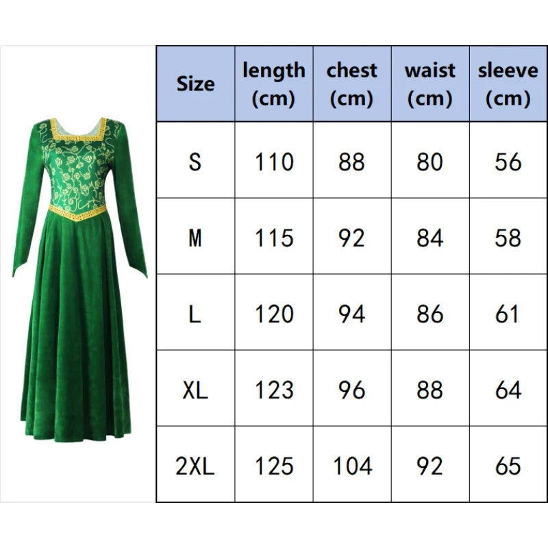 Cosplay Shrek Costume Anime Fiona Princess Dress Wig Woman Long Sleeves Green Dress Halloween Cosplay Halloween Carnival Clothe