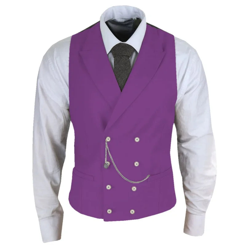 Men Vest White Solid With Lapel Double Button Waistcoat For Banquet Birthday Wedding Business Work Formal Set Men Suit Vest