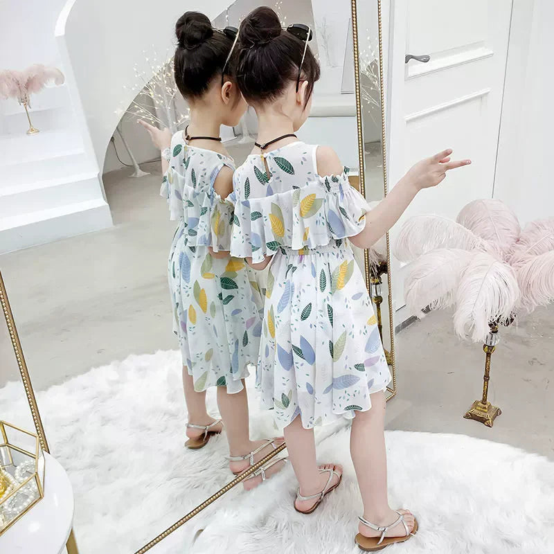 Thin Girl Summer Dress Robe Fille Floral Chiffon Princess Dress Children's Clothing Summer Girls Casual Dresses Kids Vestidos