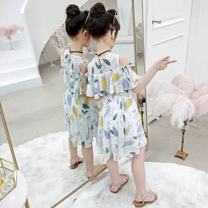 Thin Girl Summer Dress Robe Fille Floral Chiffon Princess Dress Children's Clothing Summer Girls Casual Dresses Kids Vestidos