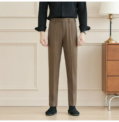 New Lnvisible Elastic Waist Design Men Business Casual Trousers High Quality Solid Slim Fit Office Social Fashion Suit Pants
