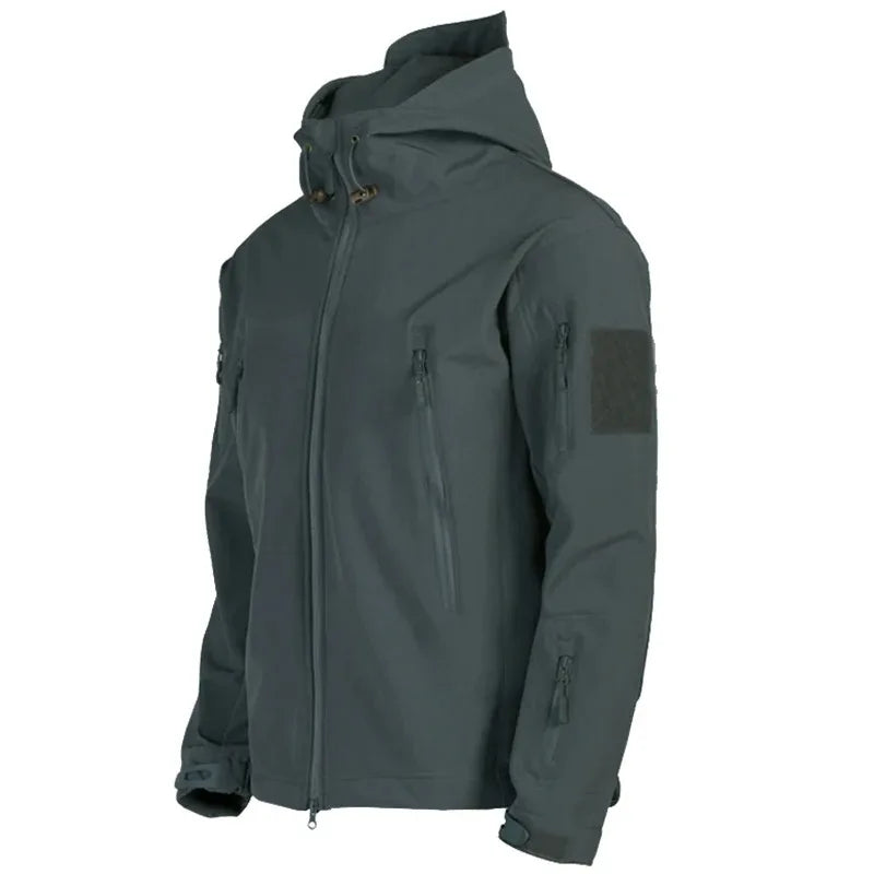 Men's Hooded Casual Military Outdoor Utility Jacket Fashion Sharkskin Soft-Shell Tactical Waterproof Combat Bomber Jacket