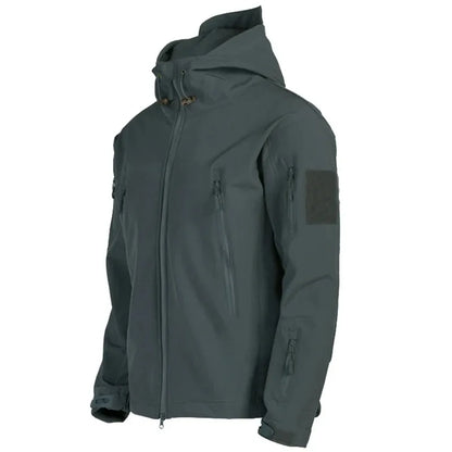 Men's Hooded Casual Military Outdoor Utility Jacket Fashion Sharkskin Soft-Shell Tactical Waterproof Combat Bomber Jacket