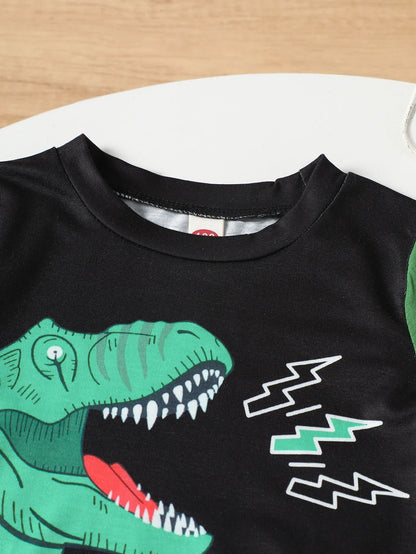 Summer Boys Clothes Set Dinosaur Print Color Block T-shirt Shorts 2Pcs 1-8 Years Toddler Kids Breathable Sporty Casual Outfit